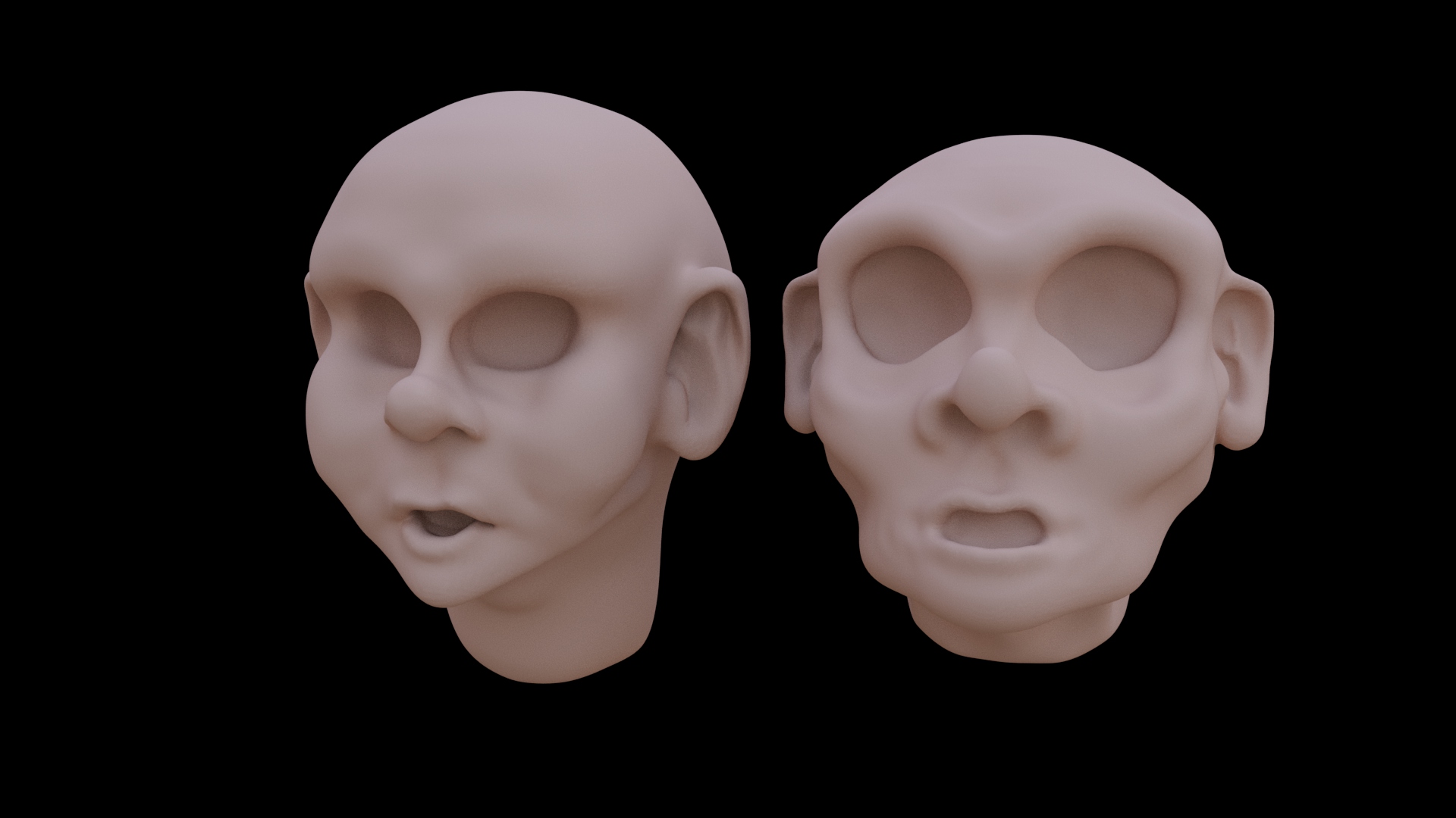 3D Rendered Sculpture of 2 Heads